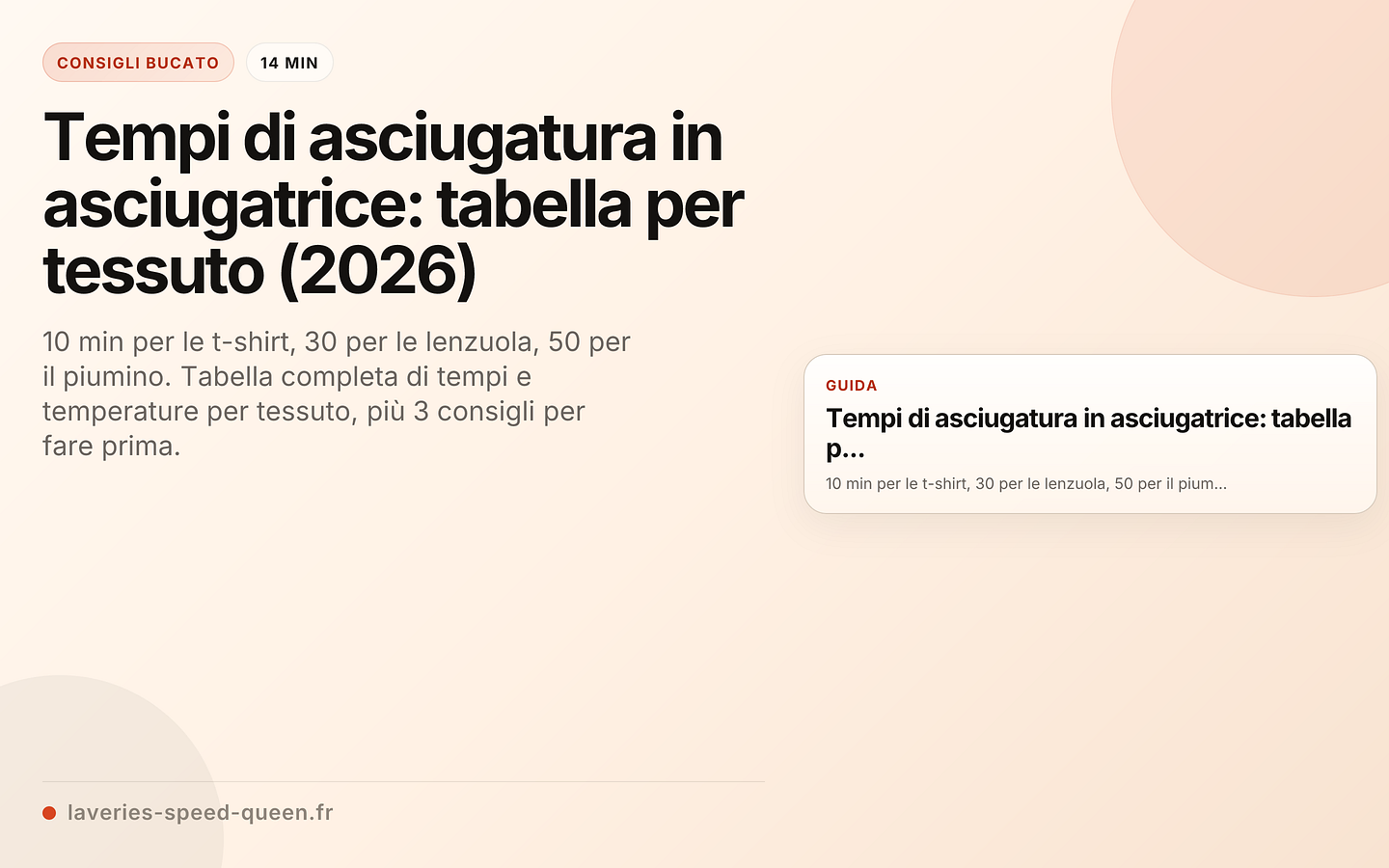 Tempi di asciugatura in asciugatrice per tessuto