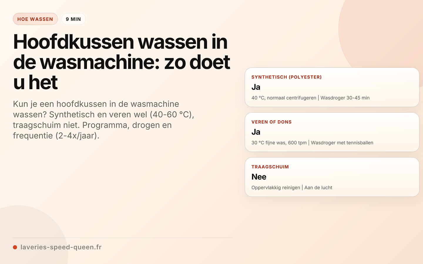 Machinewasbaarheid per type hoofdkussen