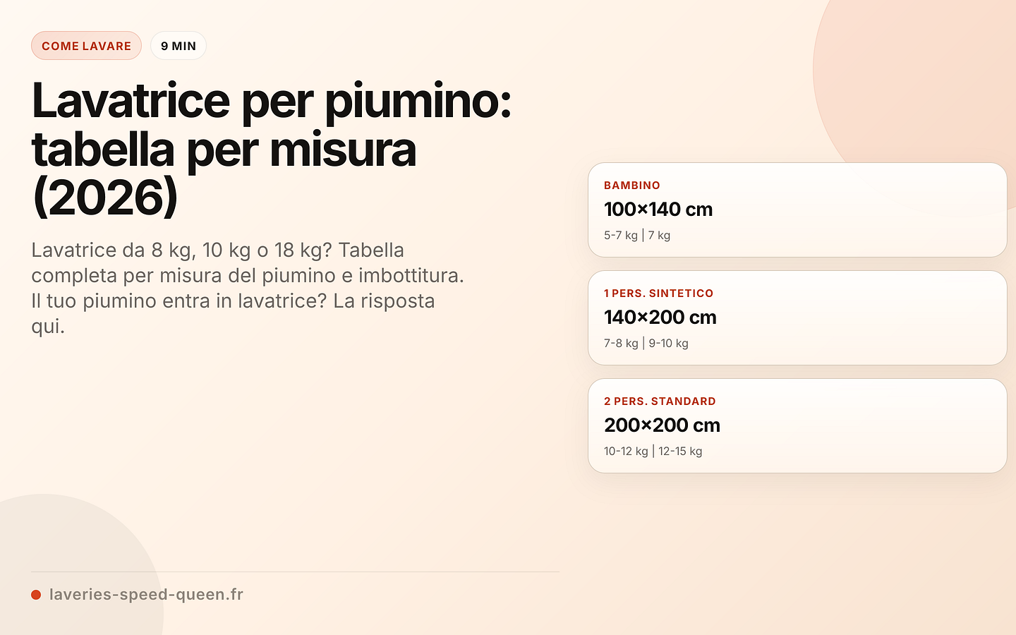 Capacità della lavatrice per misura del piumino