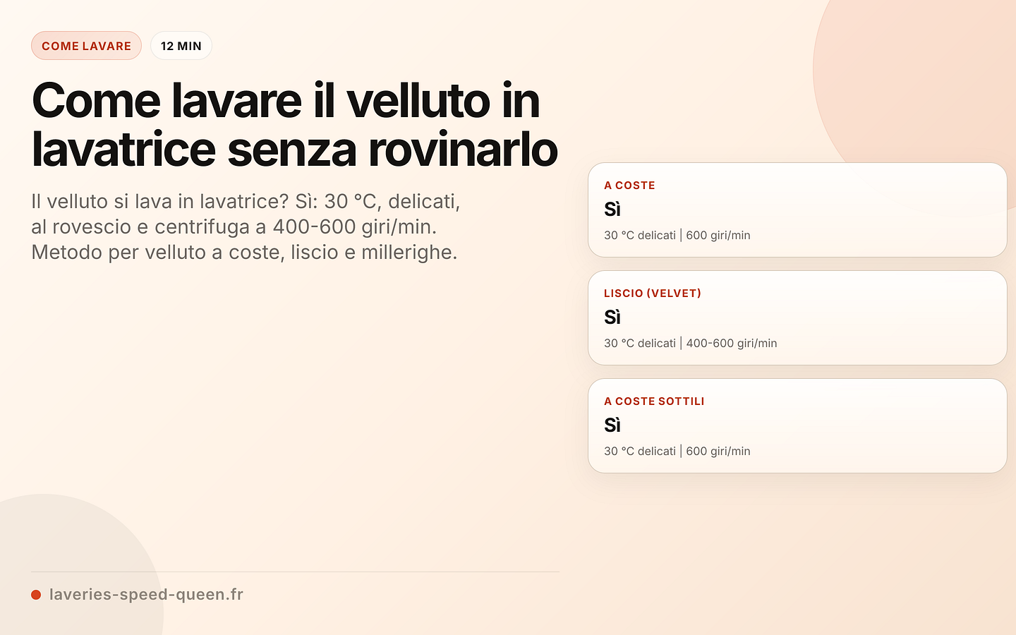 Lavaggio per tipo di velluto
