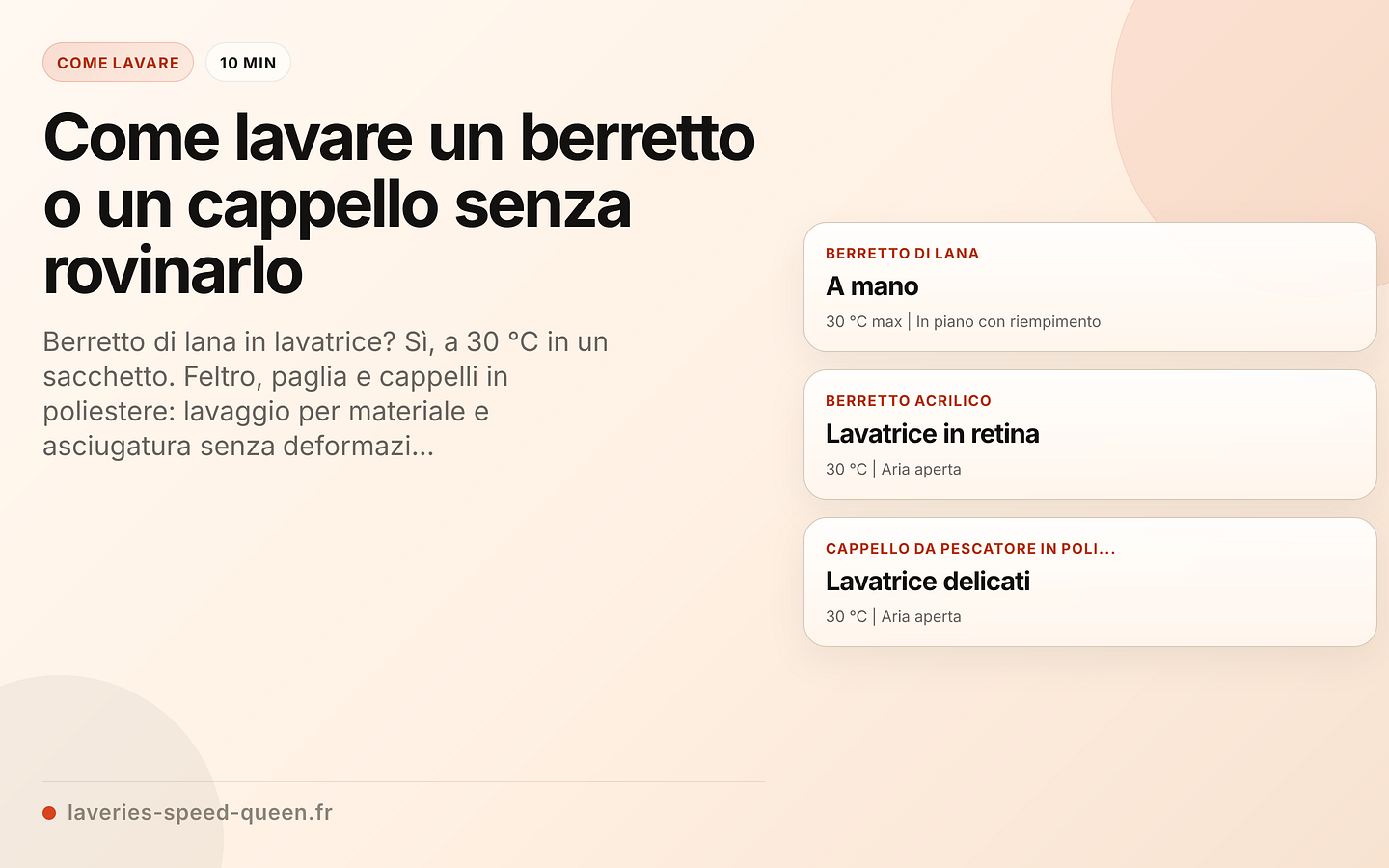 Lavaggio per tipo di copricapo