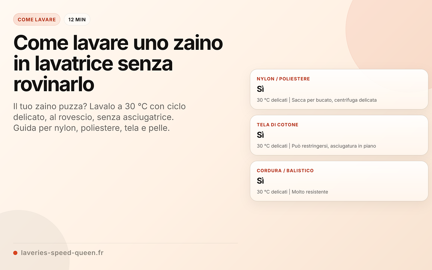 Lavaggio di uno zaino in base al materiale