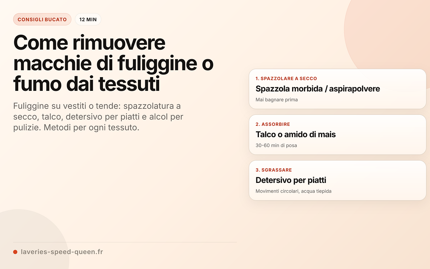 Procedura per rimuovere macchie di fuliggine e fumo