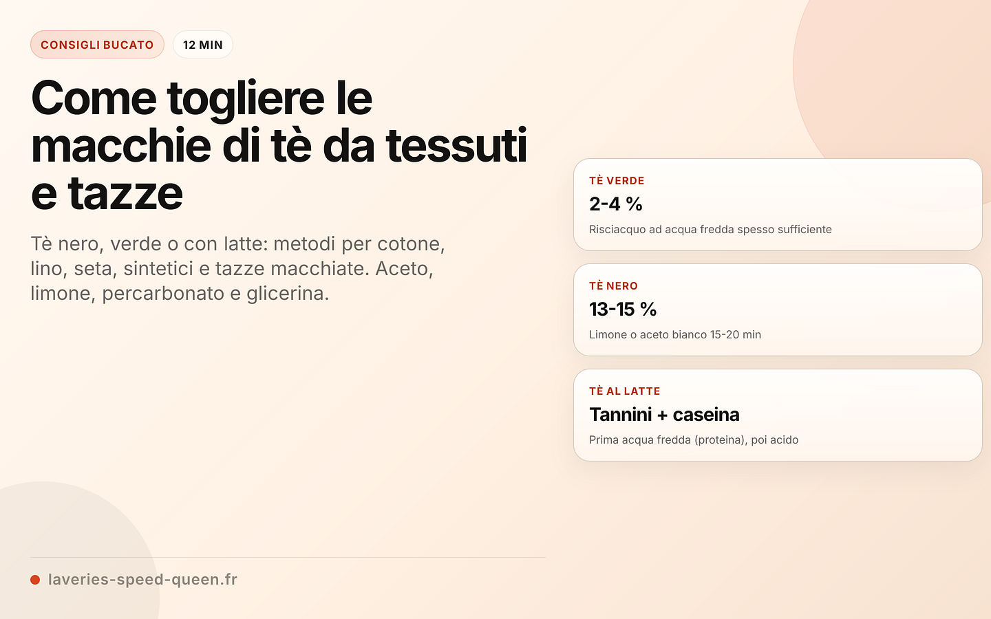 Rimozione delle macchie di tè per tipo e tessuto