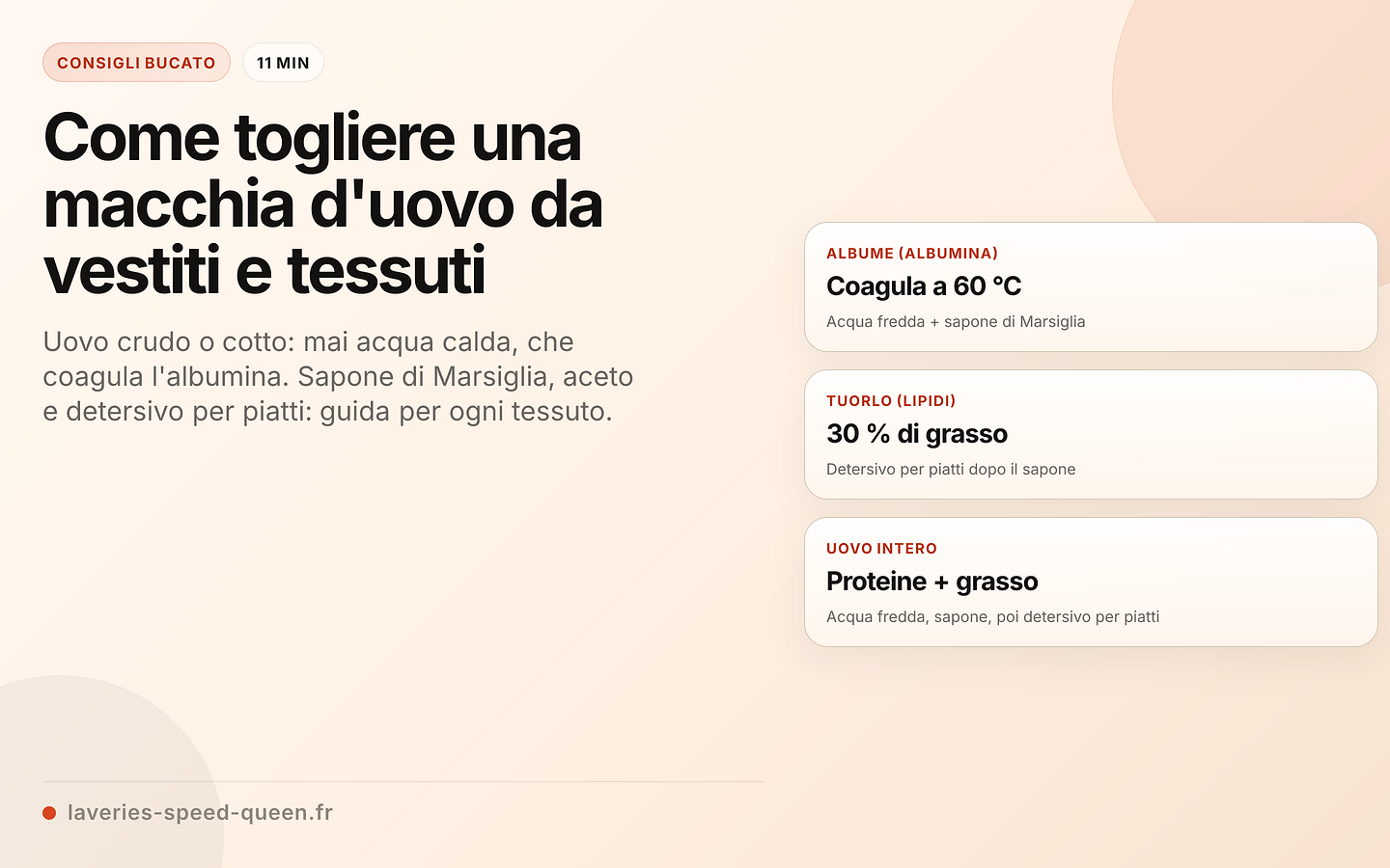 Rimozione delle macchie d'uovo in base al componente