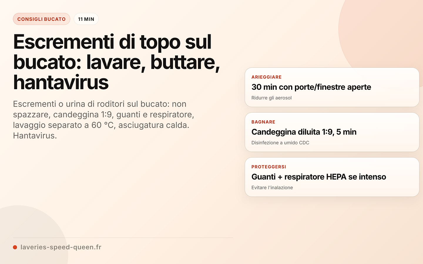 Protocollo di lavaggio del bucato contaminato da roditori