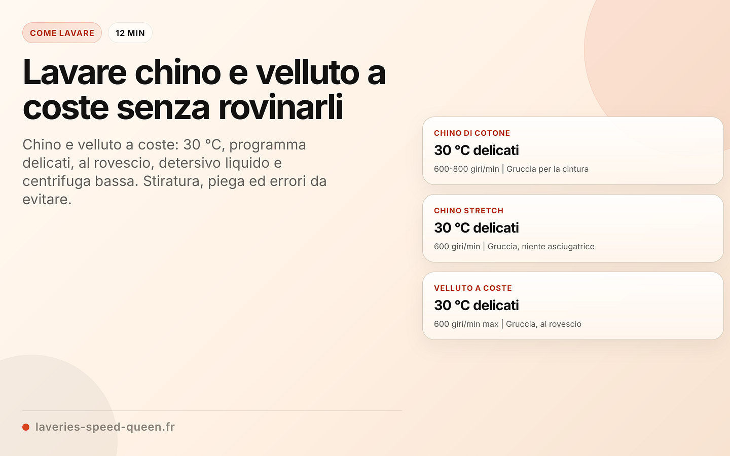 Programma di lavaggio per chino e velluto a coste