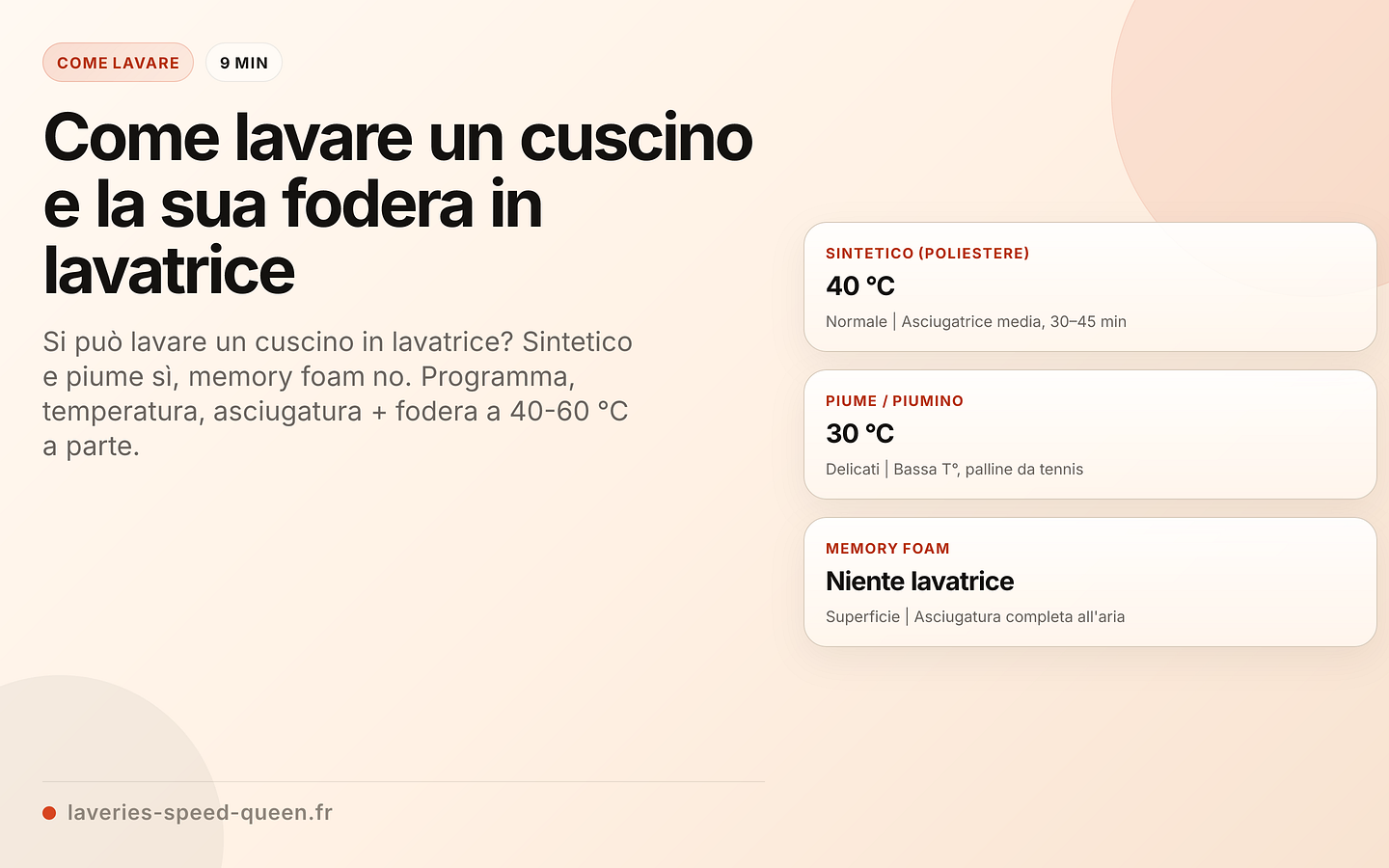 Lavaggio per tipo di cuscino
