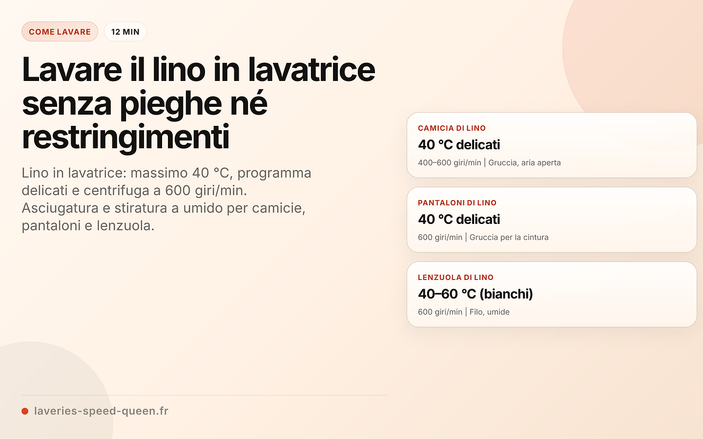 Lavaggio del lino in lavatrice per tipo di capo