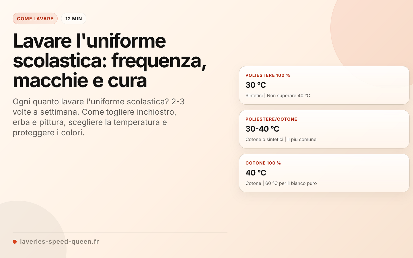 Temperatura di lavaggio per tessuto dell'uniforme