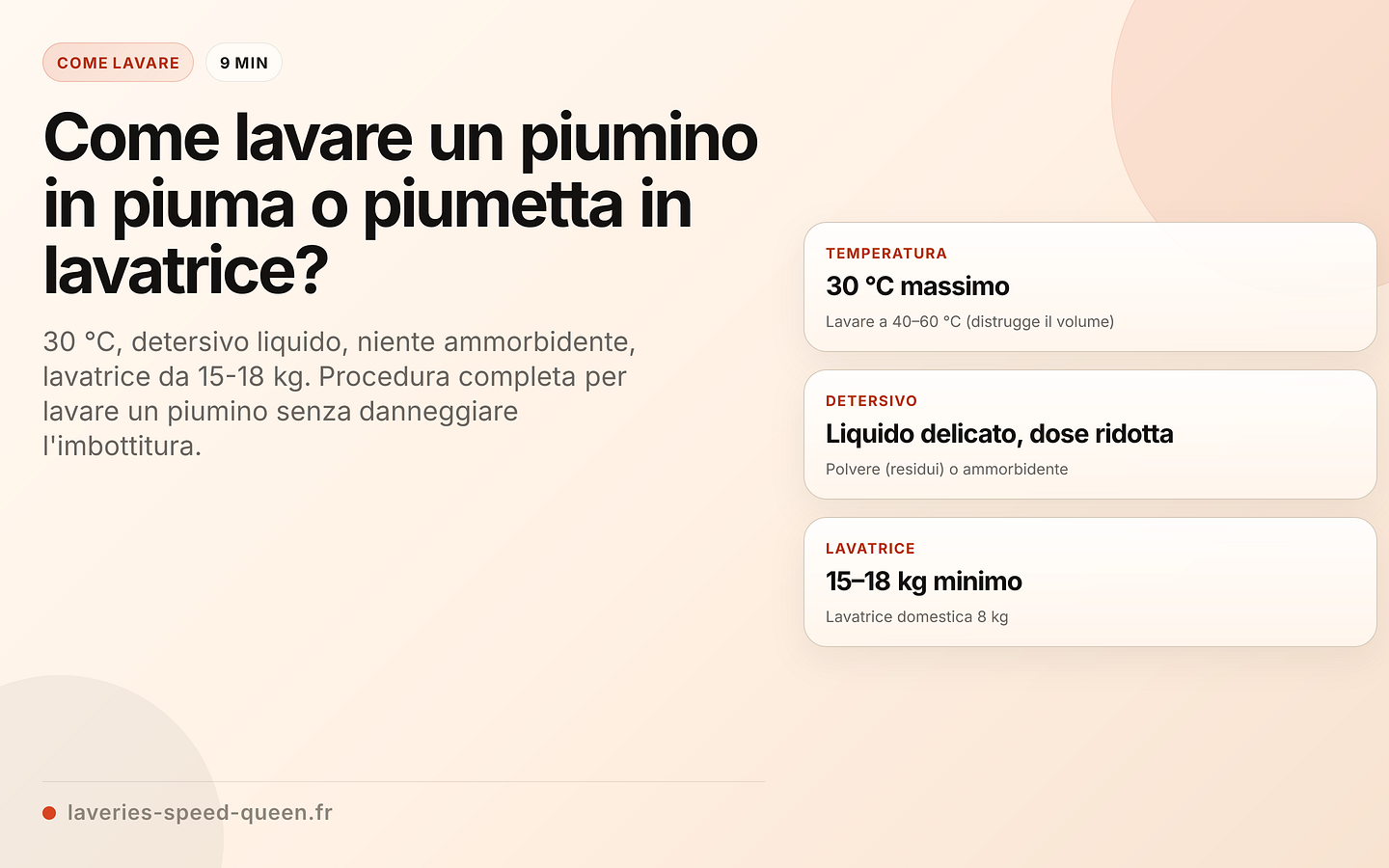 Procedura di lavaggio di un piumino in piuma o piumetta