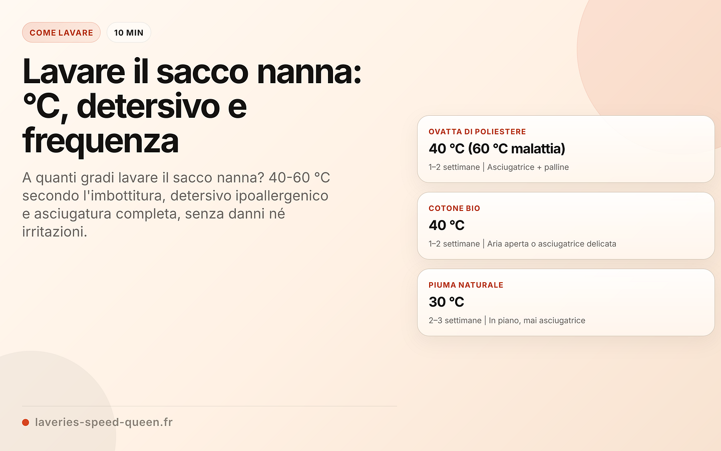 Lavaggio del sacco nanna secondo l'imbottitura