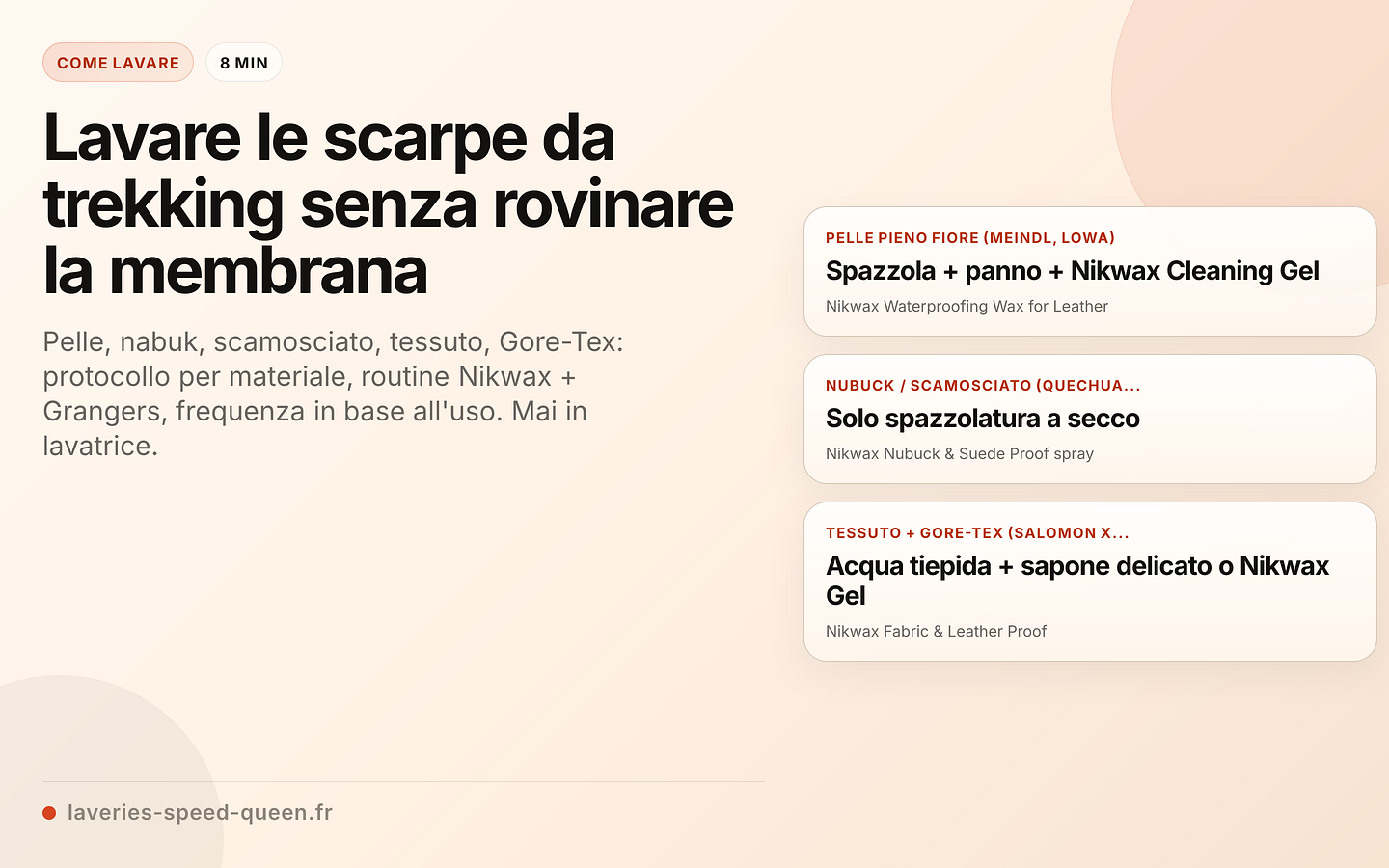 Protocollo di lavaggio delle scarpe da trekking per materiale