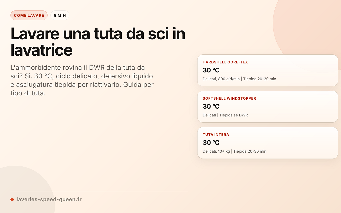 Lavaggio per tipo di tuta da sci