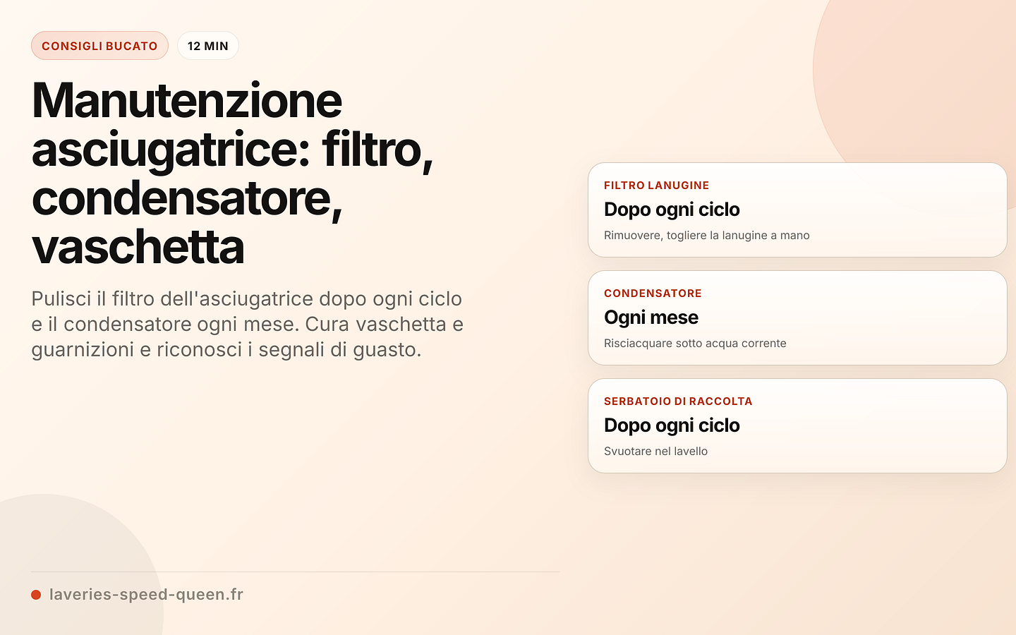Manutenzione dell'asciugatrice per componente