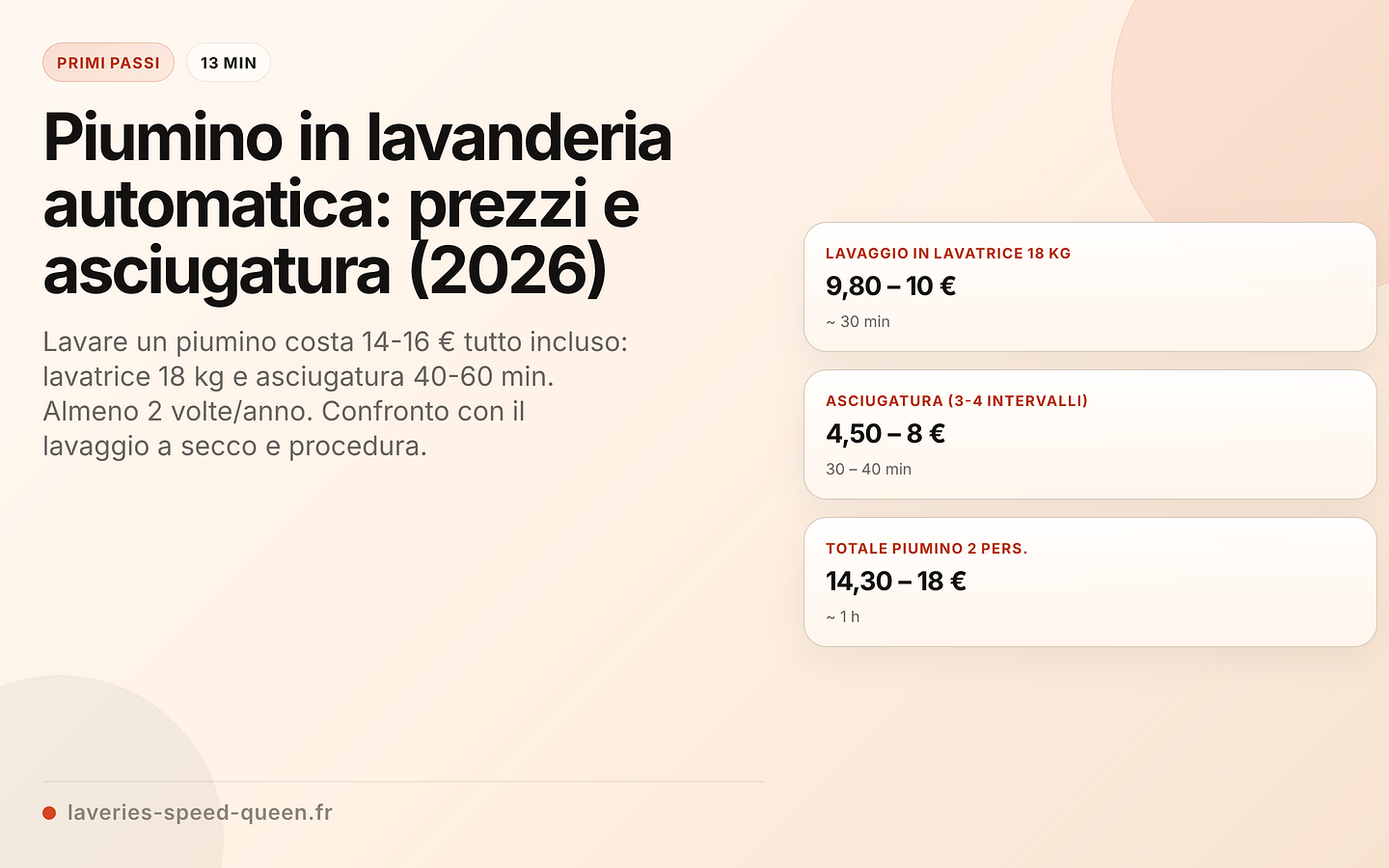 Tariffa lavaggio piumino in lavanderia automatica (2026)