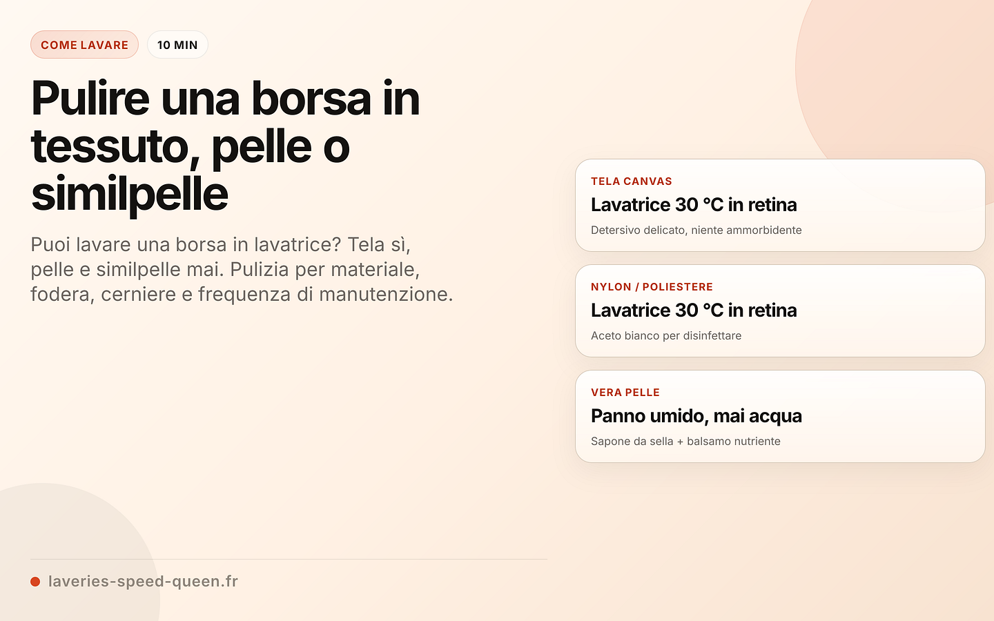 Pulizia di una borsa in base al materiale