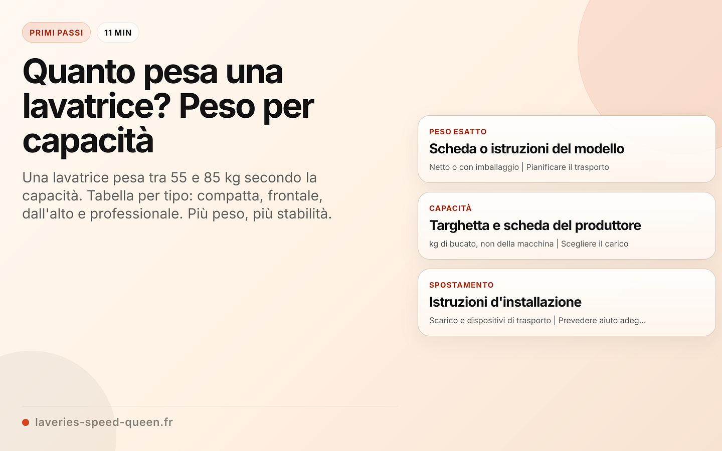 Peso di una lavatrice per capacità