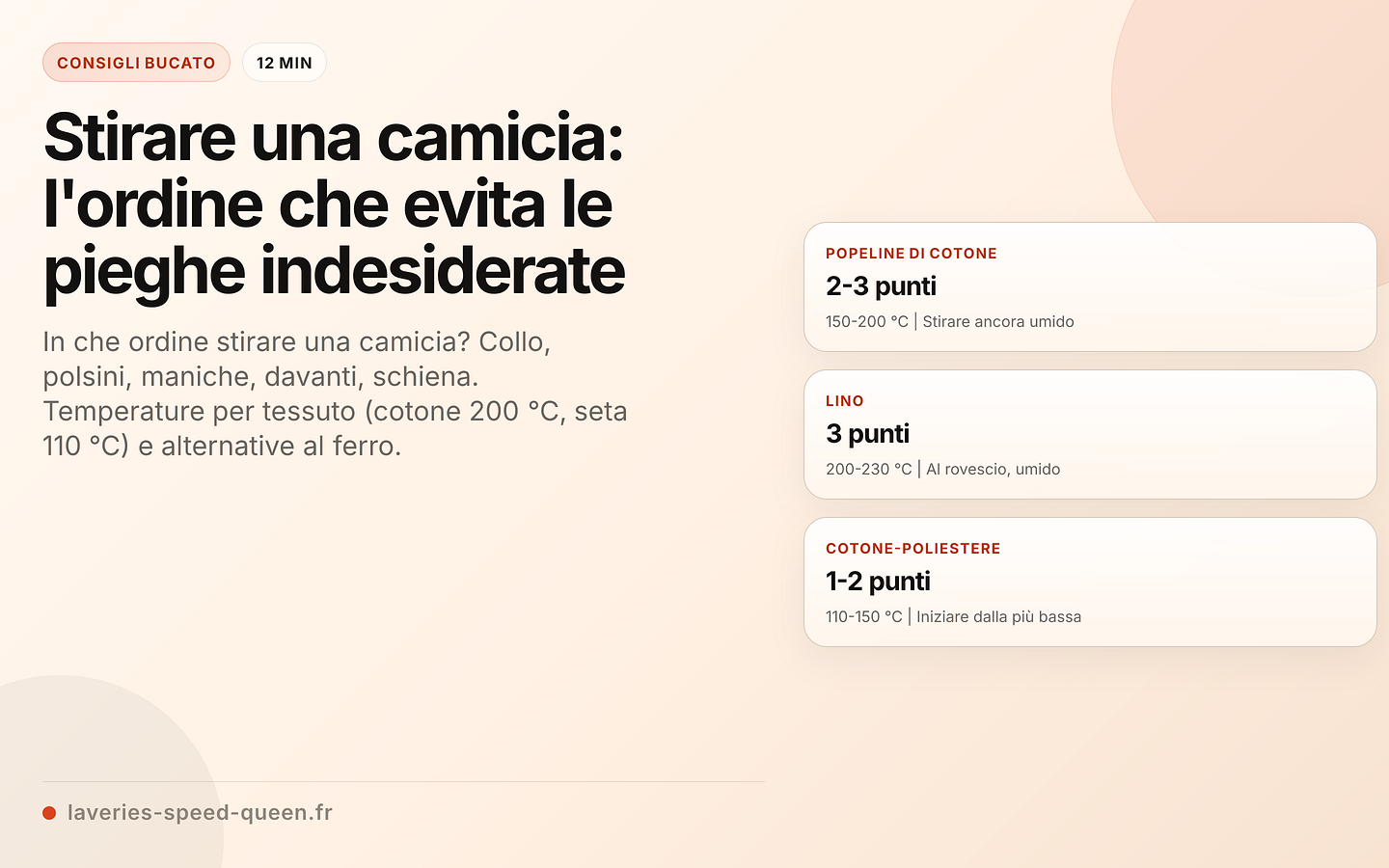 Temperatura di stiratura per tessuto della camicia