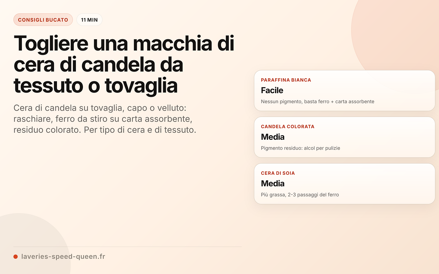 Togliere la cera di candela per tipo di cera e di tessuto