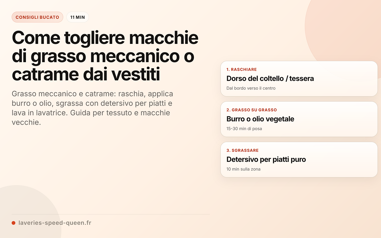 Procedura per rimuovere macchie di grasso meccanico e catrame