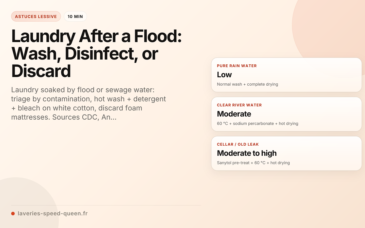 Sorting and washing protocol for laundry after a flood