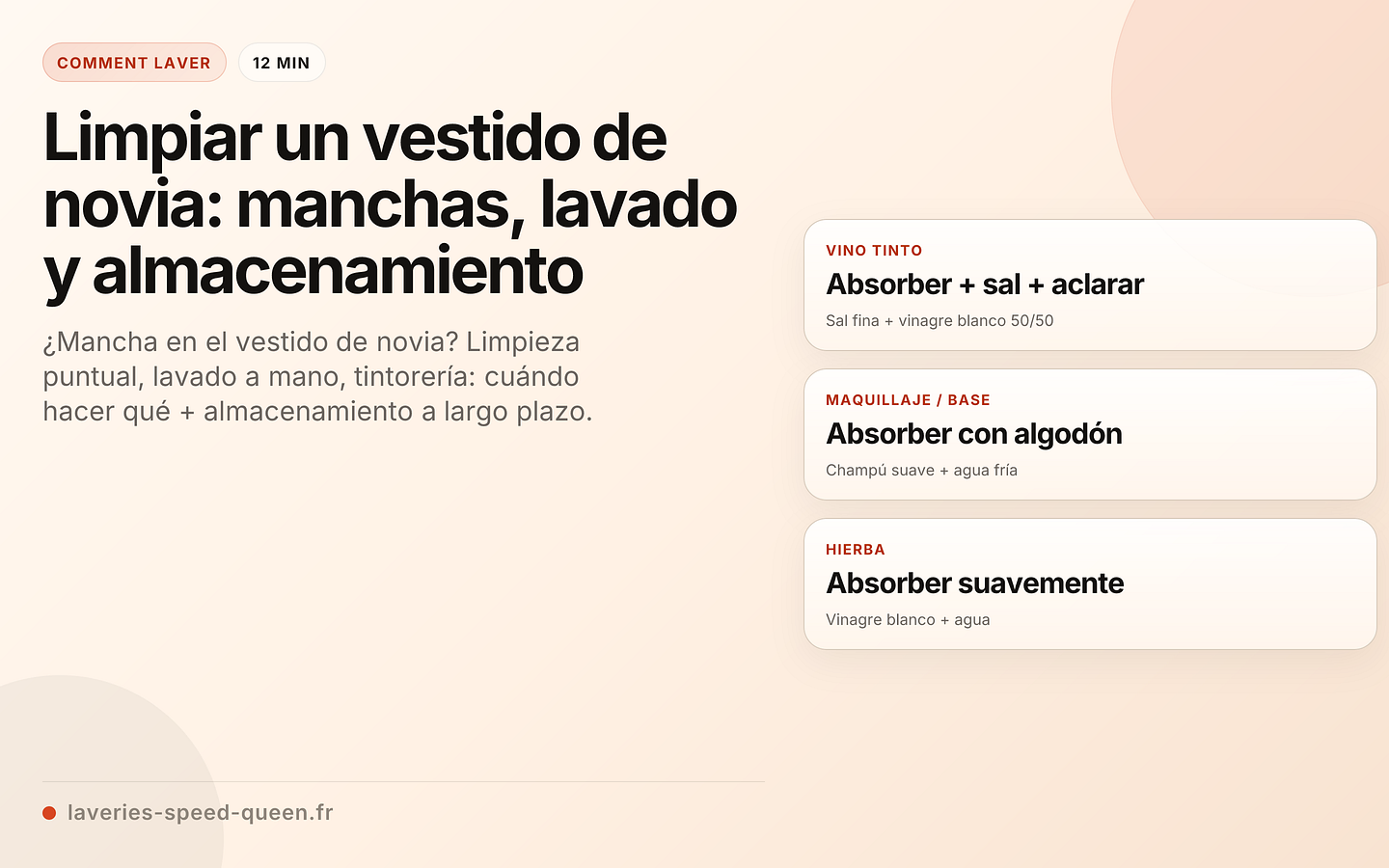 Limpiar un vestido de novia: manchas, lavado y almacenamiento