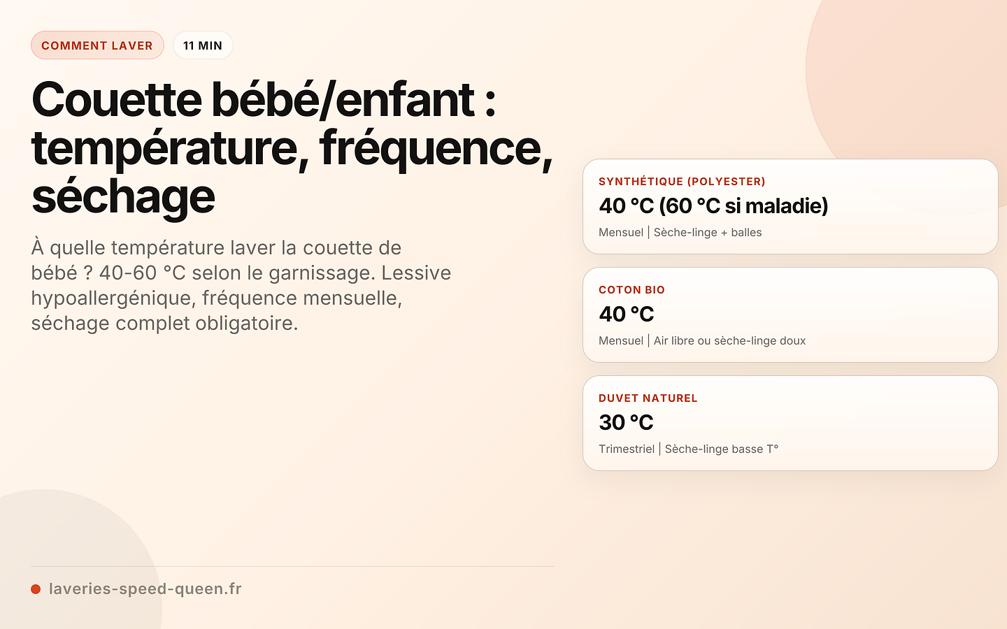 Couette bébé/enfant : température, fréquence, séchage
