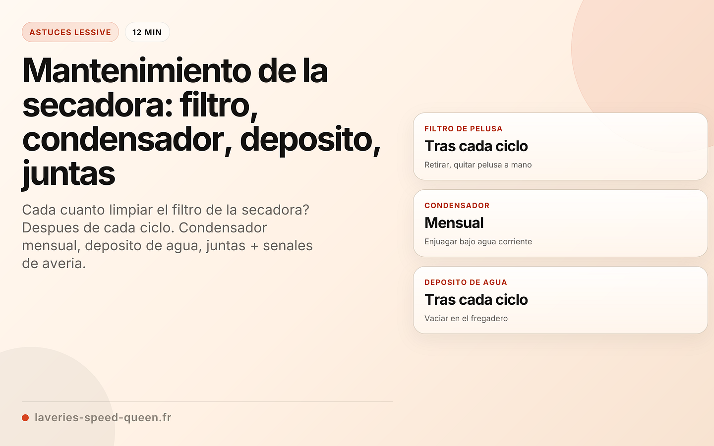Mantenimiento de la secadora por componente