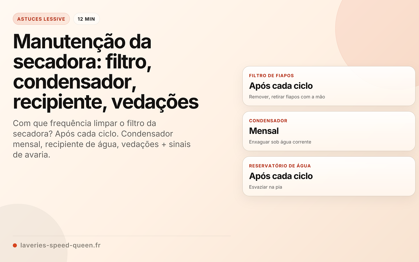 Manutenção da secadora: filtro, condensador, recipiente, vedações