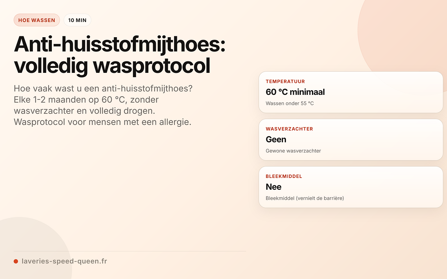 Wasprotocol voor een anti-huisstofmijthoes