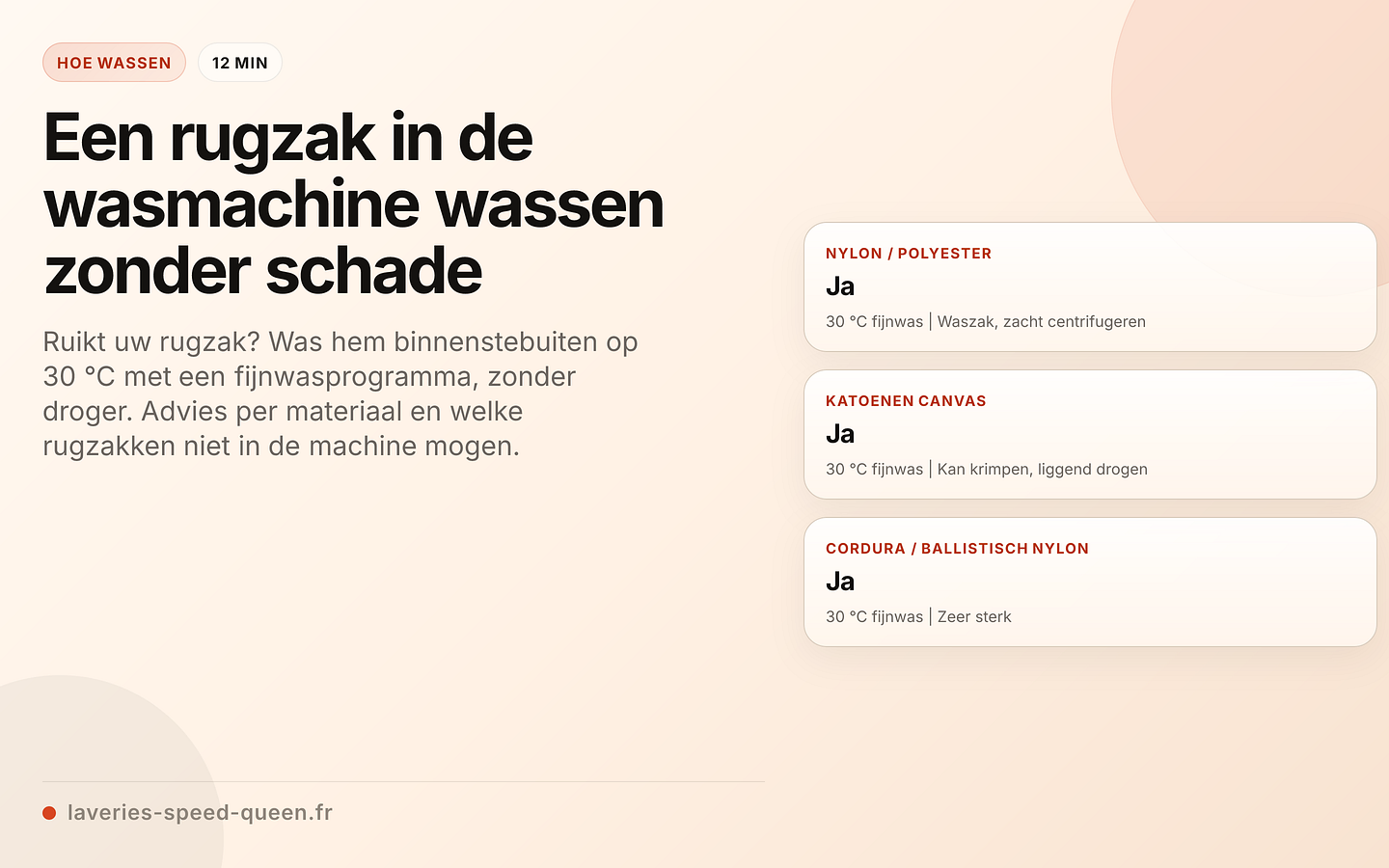 Een rugzak wassen per materiaal