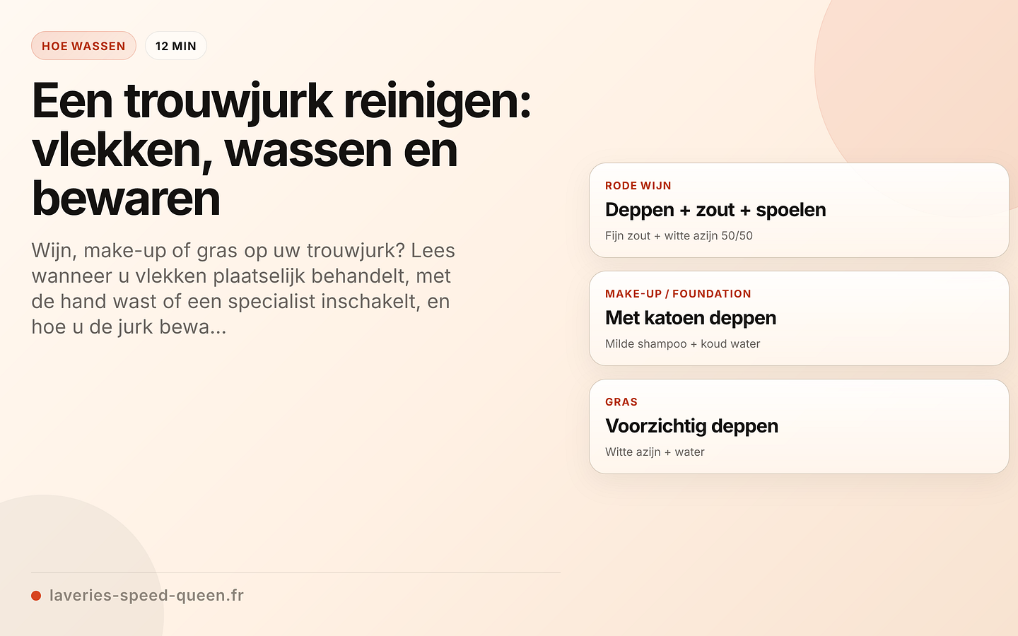 Een vlek op een trouwjurk plaatselijk reinigen