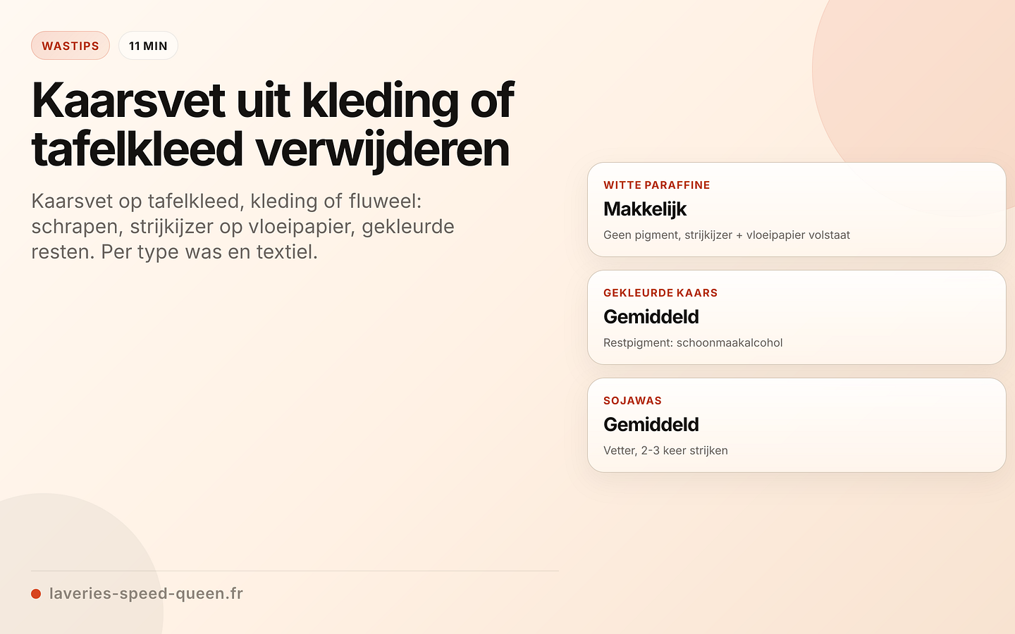 Kaarsvet verwijderen per type was en textiel