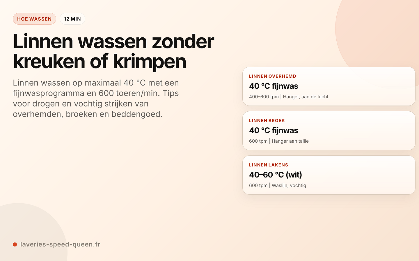 Linnen in de wasmachine wassen per soort artikel