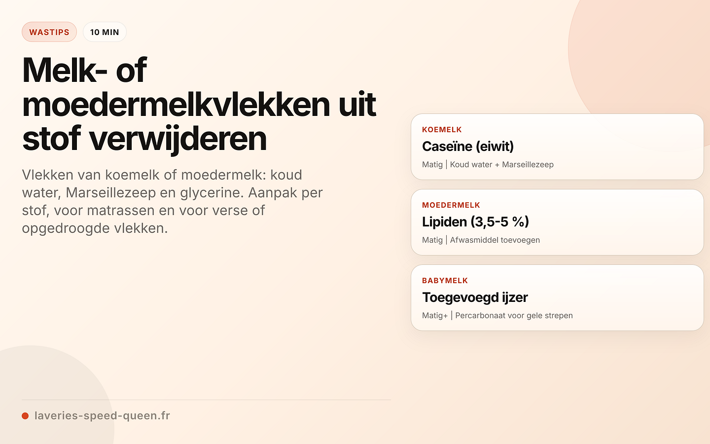 Melkvlekken verwijderen per melksoort en bestanddeel