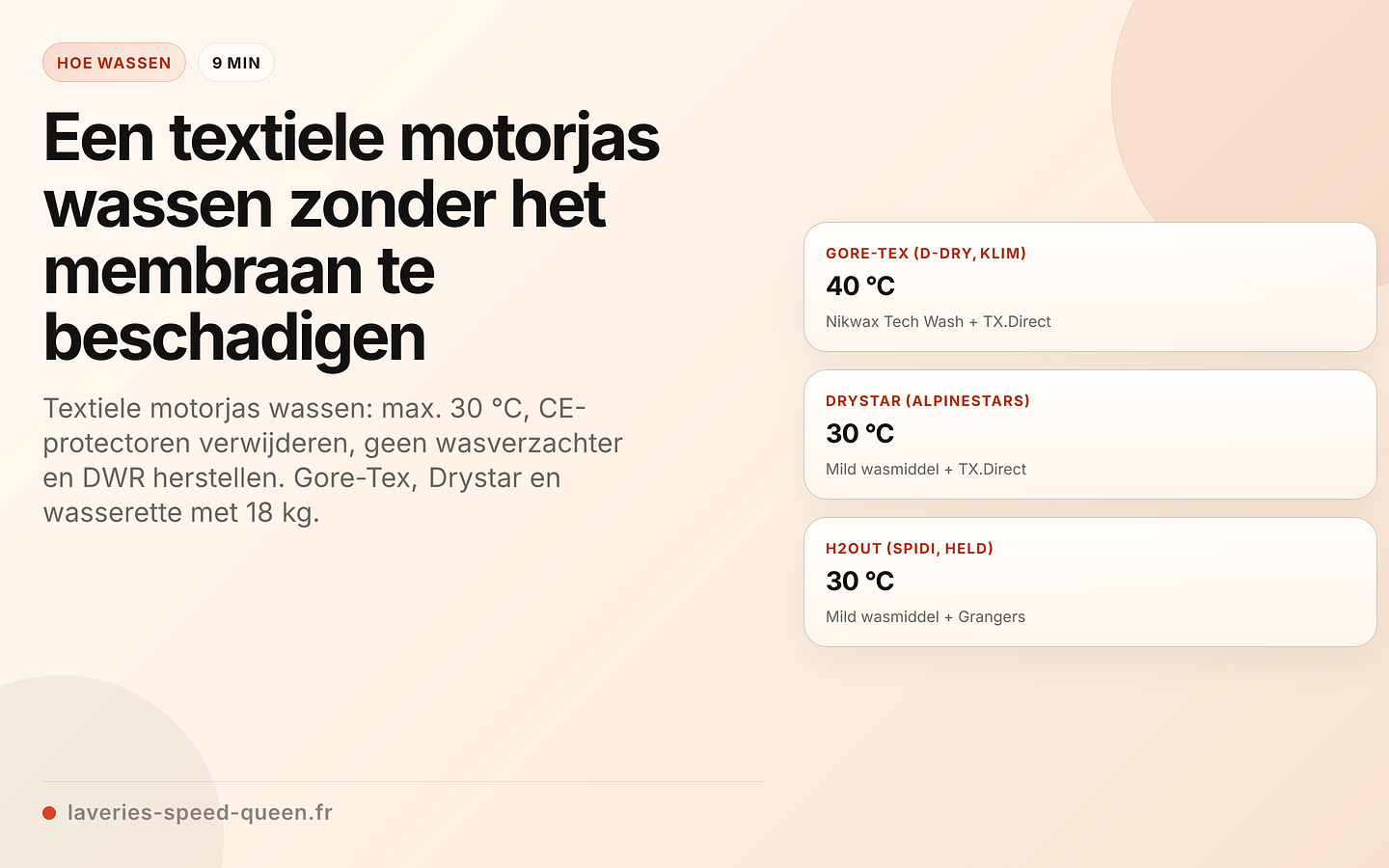 Wasprotocol voor een textiele motorjas met waterdicht membraan