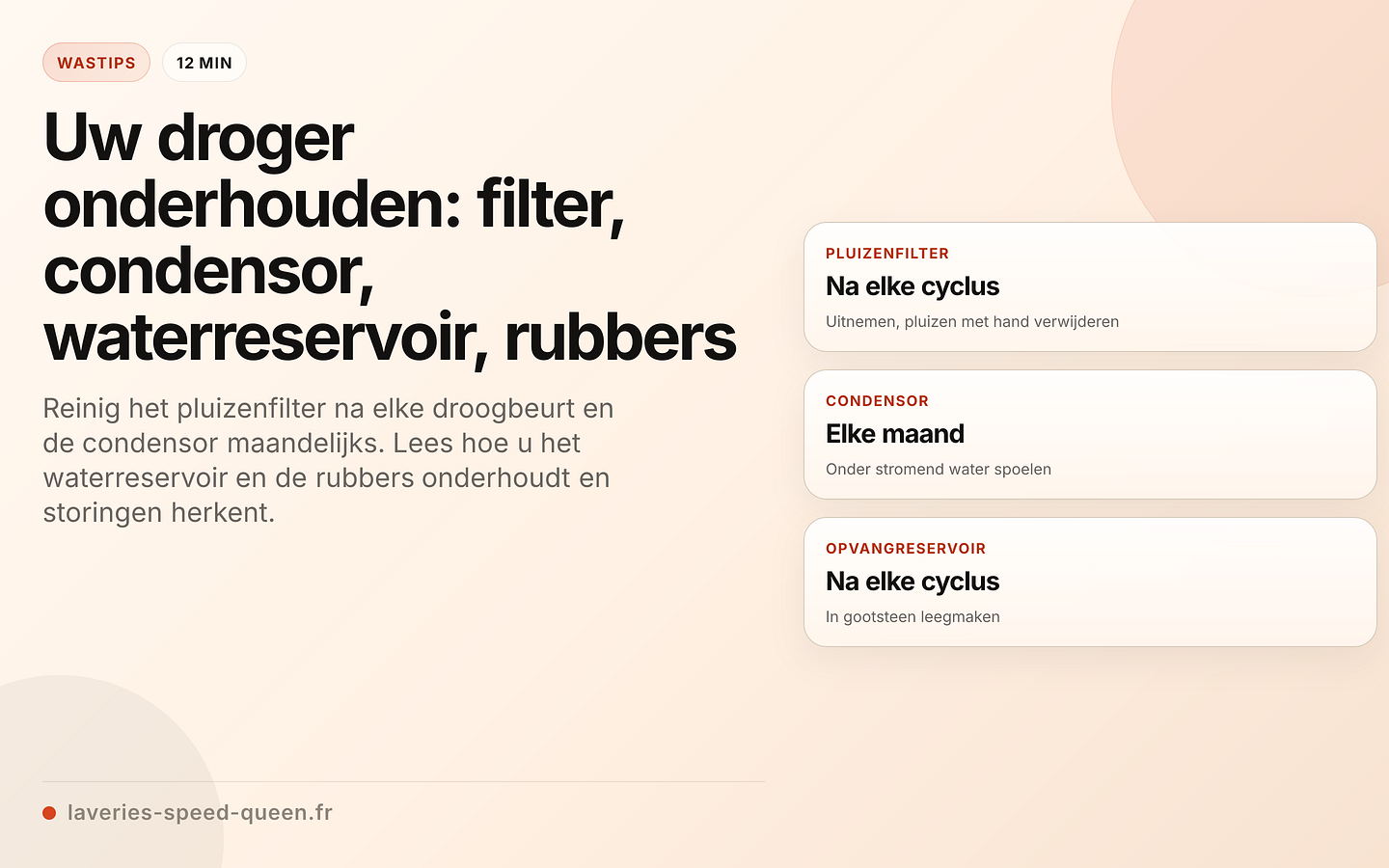 Onderhoud van de droger per onderdeel