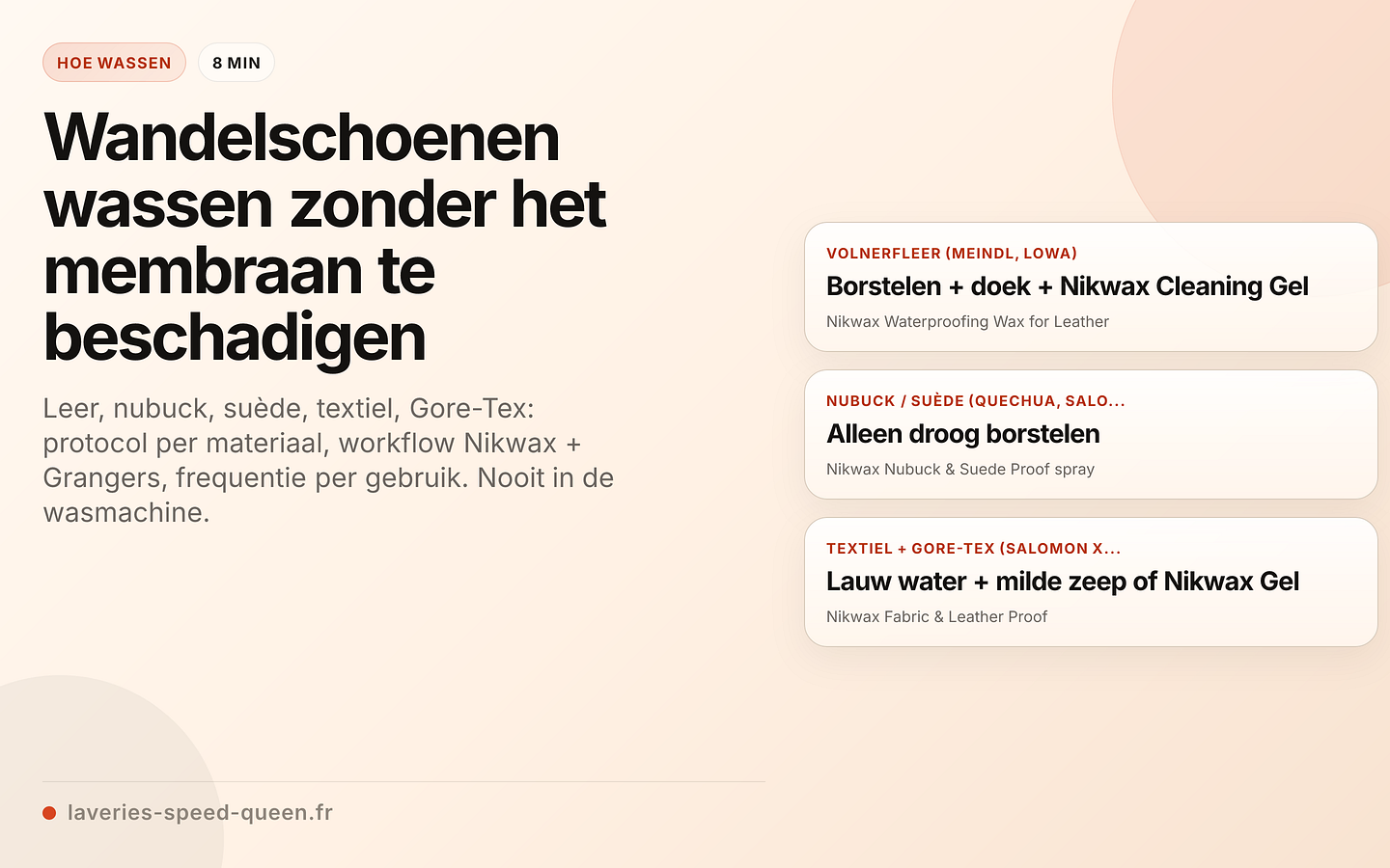 Wasprotocol voor wandelschoenen per materiaal