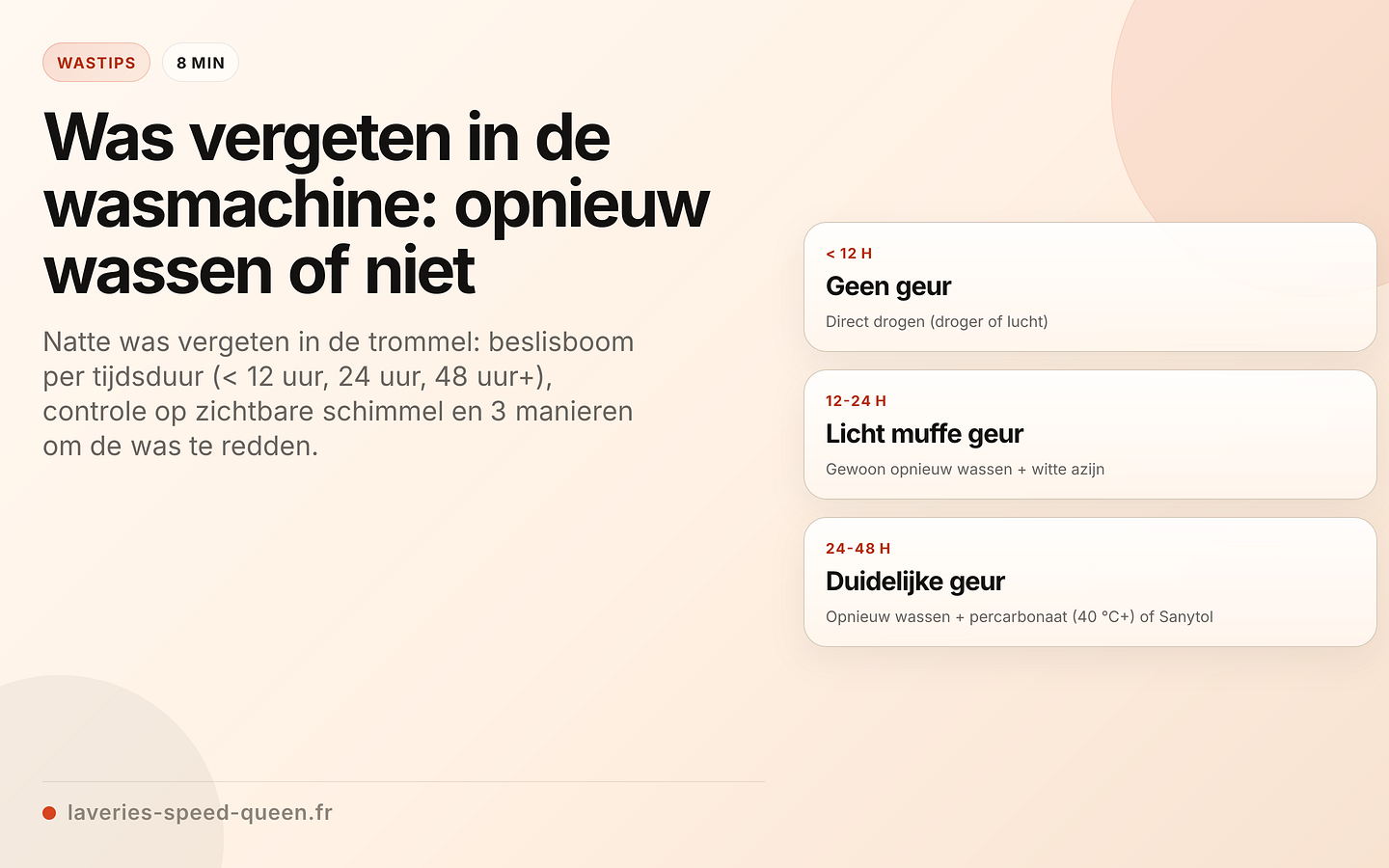 Beslisboom voor natte was die in de wasmachine is vergeten, per tijdsduur