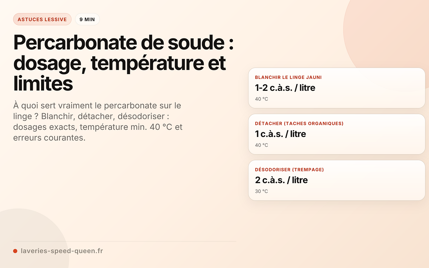 Percarbonate de soude : dosage, température et limites