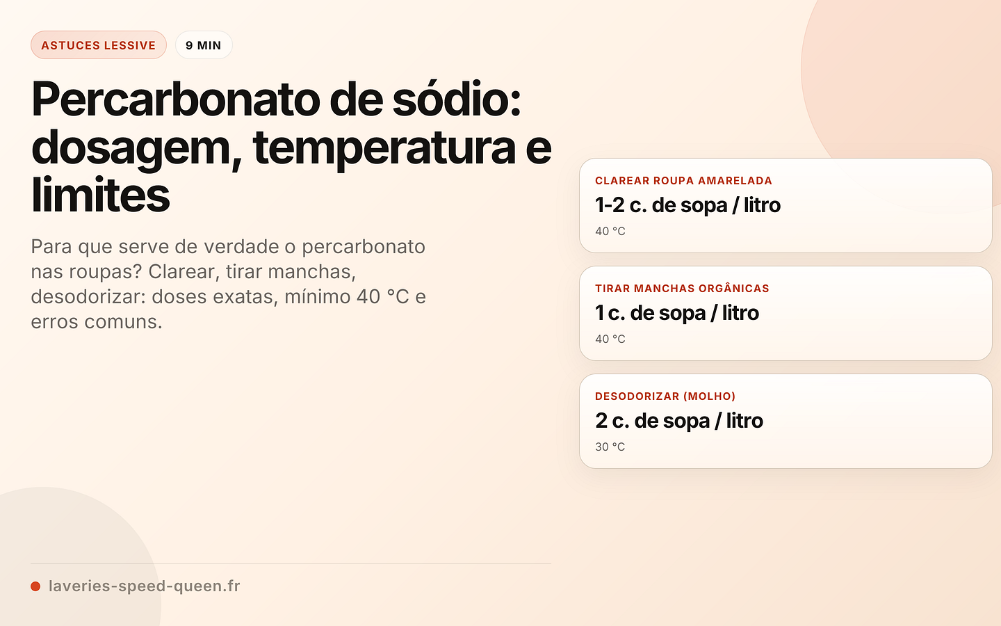 Percarbonato de sódio: dosagem, temperatura e limites