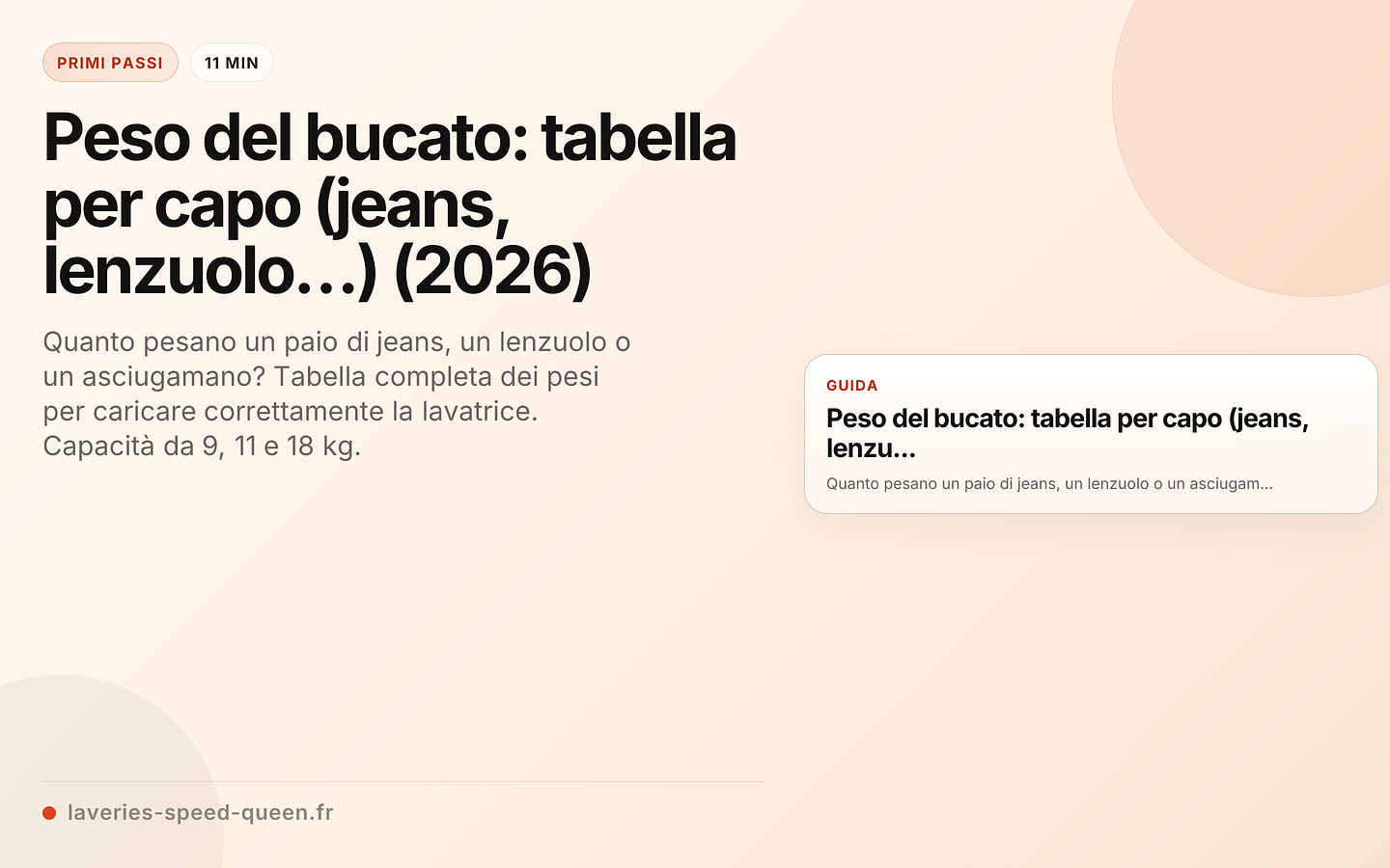 Peso del bucato per tipo di capo