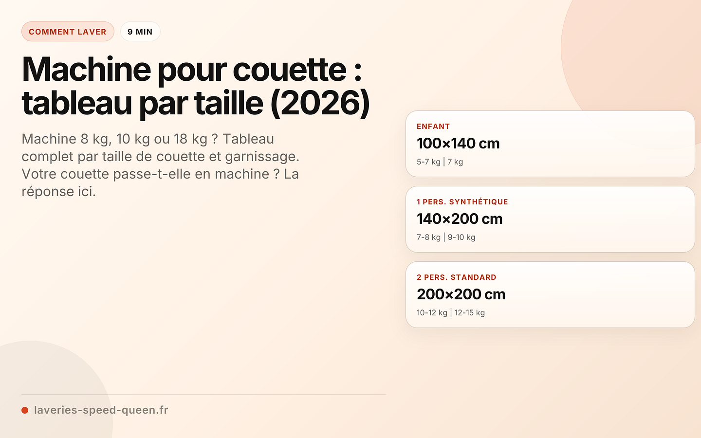Machine pour couette : tableau par taille (2026)