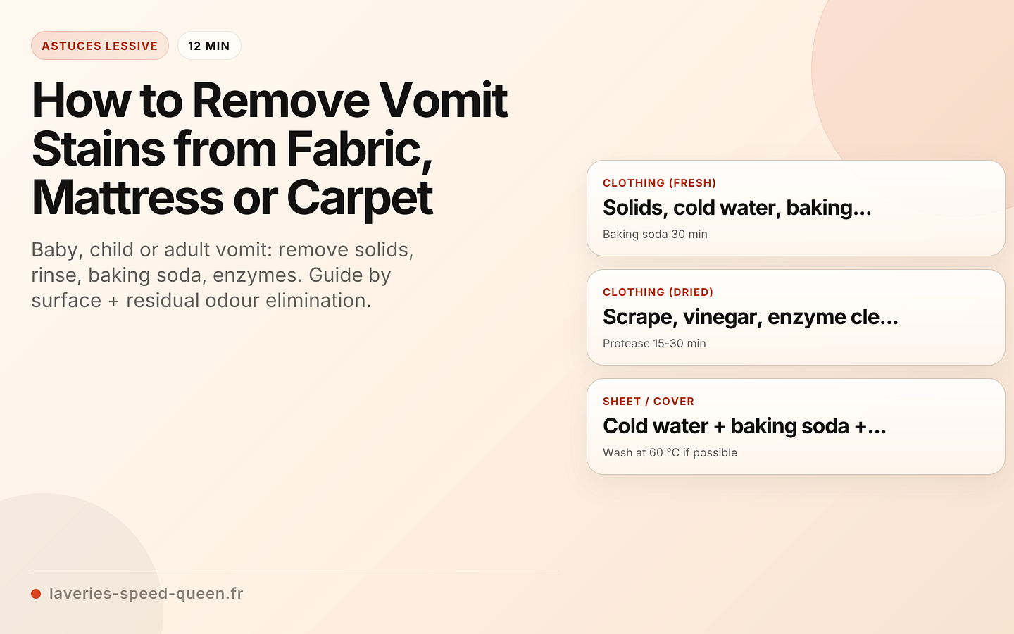 Vomit cleaning protocol by surface